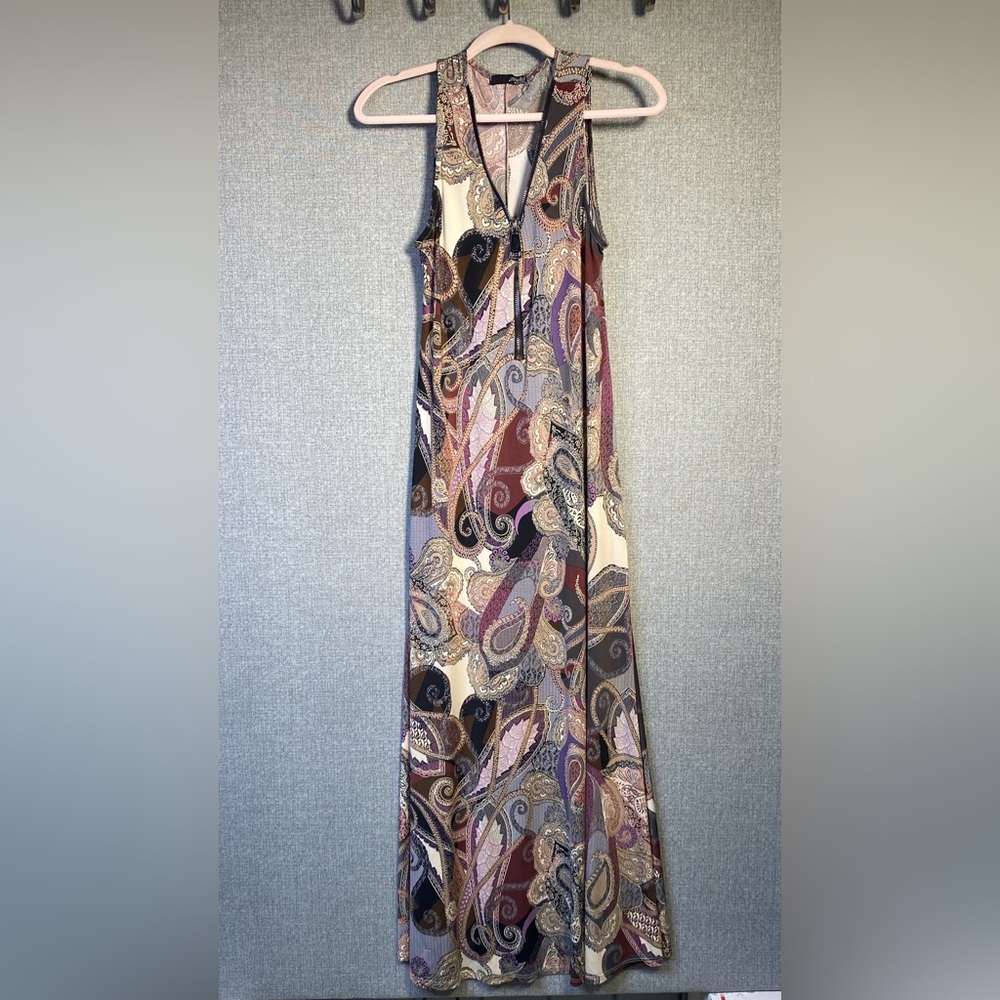 Ariella Dress Small Women’s Sleeveless Maxi Paisley Front Zip